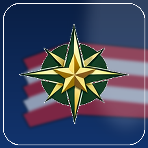 Five Star gold compass emblem over the American flag